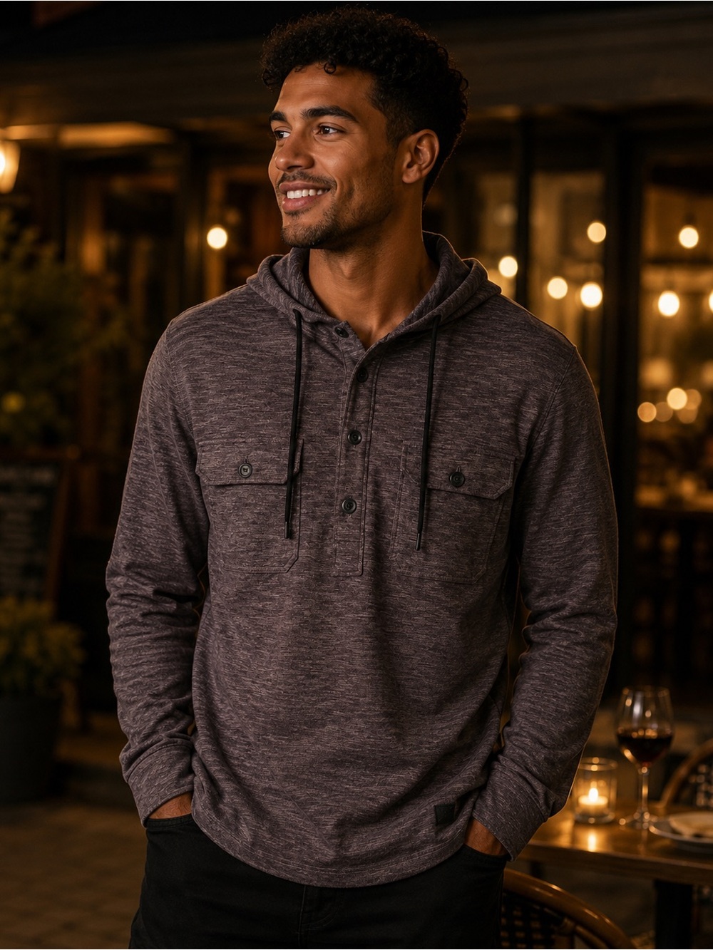 Men's Hooded Henley Sweatshirt